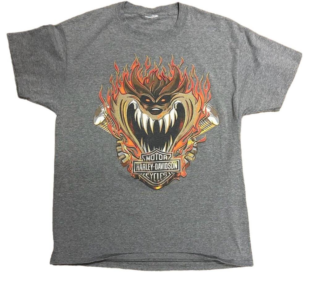 Harley-Davidson Looney Tunes Gray T-Shirt Taz Sylvester Forman Stillwater OK